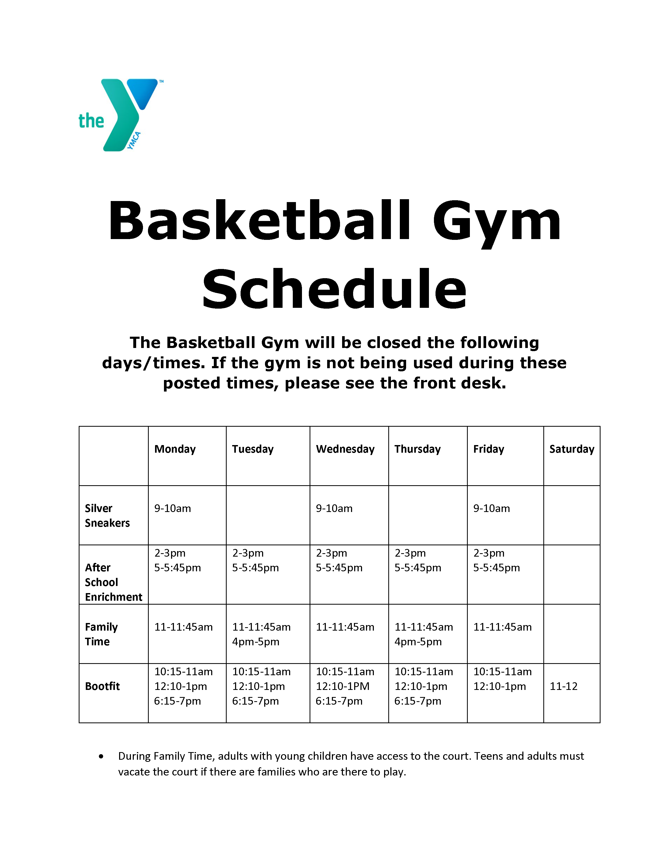 Group Exercise Schedule YMCA of the Upper Pee Dee